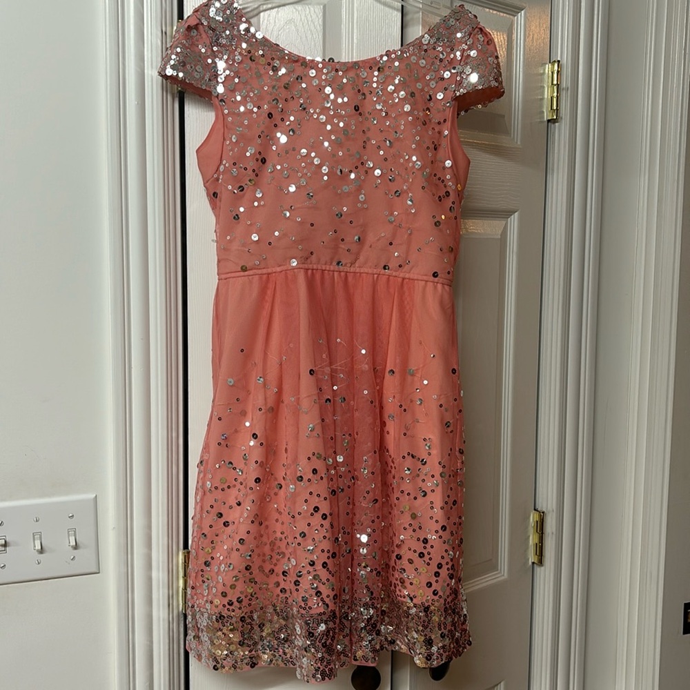 Coral dress with sequins size small.